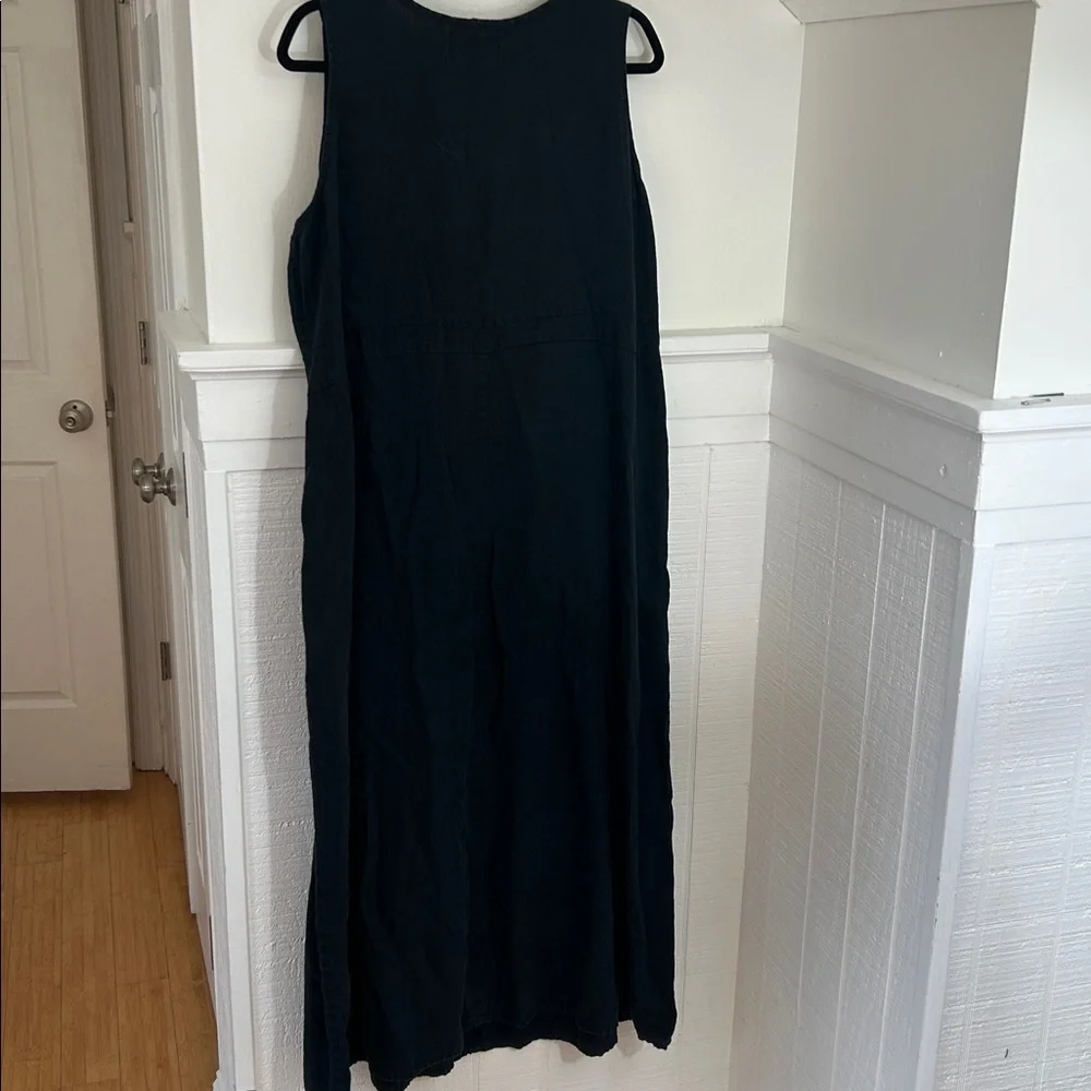 FLAX Vintage Black Linen Maxi Dress with Pockets size large - Picture 4 of 4